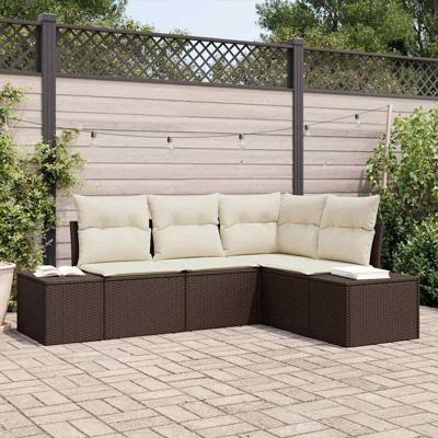 Tuinbankenset met opslag 4 pcs Bruin en Crème poly rattan