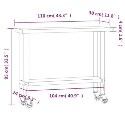VidaXL Keukenwerktafel met wielen 110x30x85 cm roestvrij staal