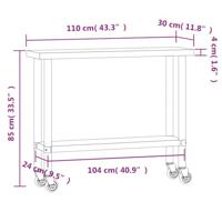 VidaXL Keukenwerktafel met wielen 110x30x85 cm roestvrij staal - thumbnail