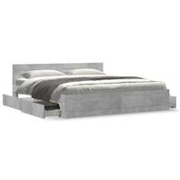 Bedframe met hoofdeinde bewerkt hout betongrijs 200x200 cm - thumbnail
