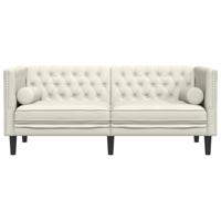 Tweezitsbank Chesterfield-stijl en bolsters fluweel crèmekleur - thumbnail