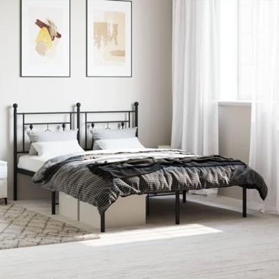 Bedframe met hoofdbord metaal zwart 135x190 cm