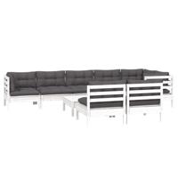 9-delige Loungeset met kussens massief grenenhout wit - thumbnail