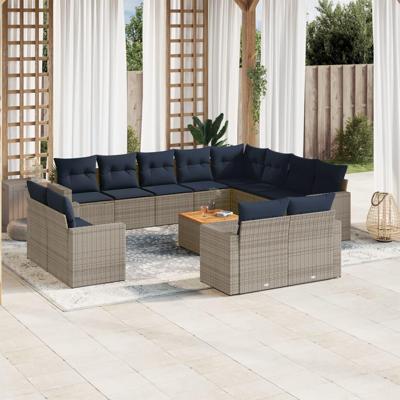13-delige Loungeset met kussens poly rattan grijs
