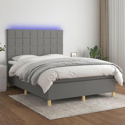 Boxspring met matras en LED stof donkergrijs 140x190 cm