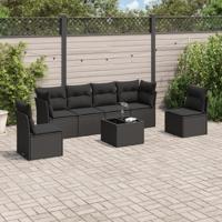 7-delige Loungeset met kussens poly rattan zwart - thumbnail