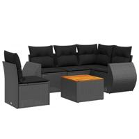 6-delige Loungeset met kussens poly rattan zwart - thumbnail