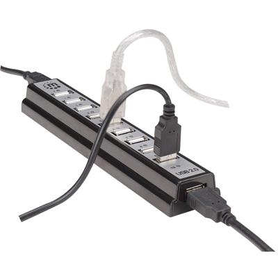 Manhattan Manhattan USB-A 10-Port Desktop Hub, 10x USB-A Ports, 480 Mbps (USB 2.0) 161572 USB-hub 10 poorten USB-A USB 2.0 480 MBit/s Zwart, Zilver