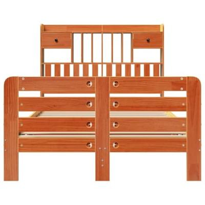 Bed met boekenkast zonder matras grenenhout wasbruin 135x190 cm