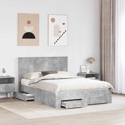 Bedframe met hoofdeinde Beton Grijs 140 x 200 cm Bewerkt hout
