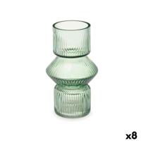 Vaas Gift Decor Groen Kristal Strepen 9,5 x 16,5 x 9,5 cm 10,5 x 17,5 x 10,5 cm (8 Stuks) - thumbnail