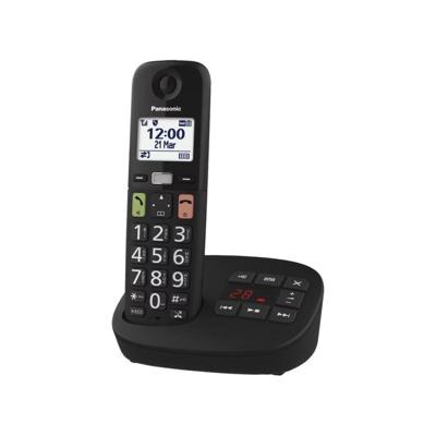 Panasonic KX-TGU130EXB Digitale telefoon, draadloos, met antwoordapparaat, basiseenheid en 1 handset, lcd-display, grote toetsen, favoriete oproepen, compatibel met hoorapparaten, zwart