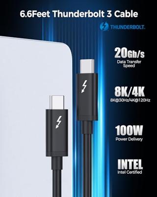 Cable Matters gecertificeerde Thunderbolt 3-kabel (USB C Thunderbolt-kabel) in zwart van 2 m met ondersteuning voor laden van 100W