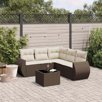 6-delige Loungeset met kussens poly rattan bruin - thumbnail