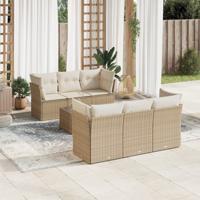 7-delige Loungeset met kussens poly rattan beige - thumbnail