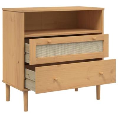 Dressoir SENJA rattan-look 80x40x80 cm massief grenenhout bruin