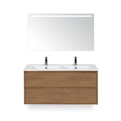 Porto Badmeubelset 120 cm - 2 laden Honey - Keramische Wastafel Wit Slim - met Sence Spiegel