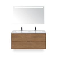 Porto Badmeubelset 120 cm - 2 laden Honey - Keramische Wastafel Wit Slim - met Sence Spiegel - thumbnail