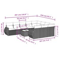 11-delige Loungeset met kussens poly rattan zwart - thumbnail