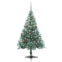 Kunstkerstboom met verlichting ballen sneeuw dennenappel 150 cm - thumbnail