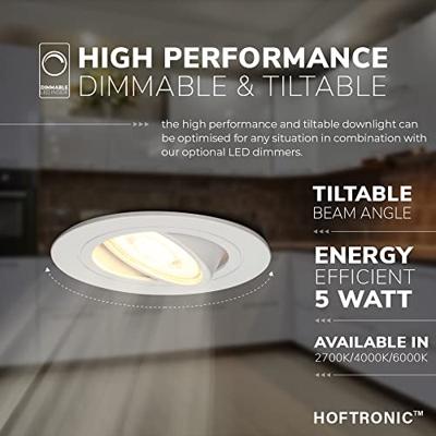 Set van 6 Pittsburg LED inbouwspots - GU10 4 Watt 345 Lumen - 4000K Neutraal wit - Dimbaar - Rond - Kantelbaar - IP20 Voor binnen - Wit Set van 6 Pittsburg LED inbouwspots - GU10 4 Watt 345 Lumen - 4000K Neutraal wit - Dimbaar - Rond - Kantelbaar - IP20 Voor binnen - Wit
