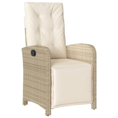 Tuinstoel verstelbaar met voetensteun poly rattan beige - thumbnail