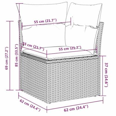11-delige Loungeset met kussens poly rattan grijs