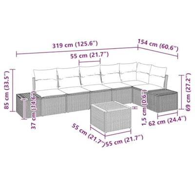 Tuinbankenset met opslag 7 pcs Beige en Licht Grijs poly rattan