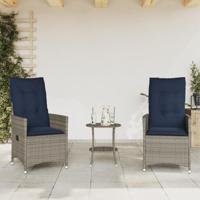 3-delige Bistroset met kussens poly rattan grijs - thumbnail