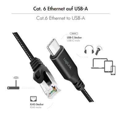 LogiLink USB 3.2 Gen 1 (USB 3.0) Adapterkabel [1x USB-C USB 3.2 (Gen 1) - 1x RJ45-stekker 8p8c] CU0413 3.00 m