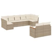 9-delige Loungeset met kussens poly rattan beige - thumbnail