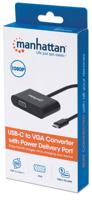 Manhattan USB-C naar USB-C (met power delivery) en VGA-converterkabel, 1080p, 5Gbps (USB 3.2 Gen1 aka USB 3.0), Thunderbolt 3 compatibel, 19,5 cm, stekker op bus, zwart, box - thumbnail