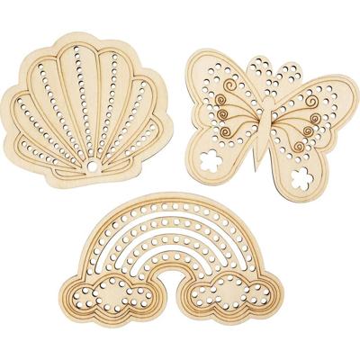 Creativ Company Houten vorm met gaten, regenboog, schelp, vlinder, afm 7,5-13 cm, 6 stuk/ 1 doos