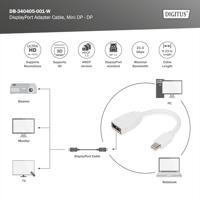 Digitus DB-340405-001-W DisplayPort-kabel Adapter DisplayPort-stekker, Mini DisplayPort-stekker 0.15 m Wit - thumbnail