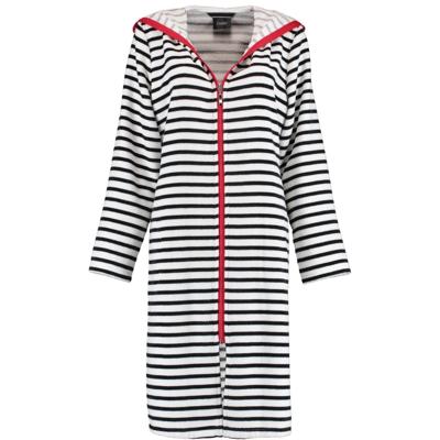 Cawö Cawö Dames Badjas kort met Capuchon en Ritssluiting 1244 Schwarz-weiss 40