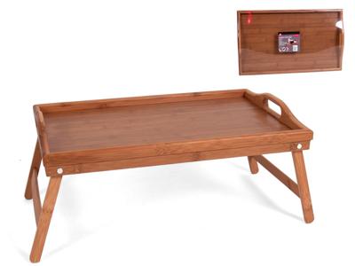 Dienblad voor op bed - Dienblad met pootjes - Bamboe- Houten serveerplateau Bed - Ontbijt dienblad - Bedtafel - Ontbijt op bed - 50x30x24 cm - hout kleur