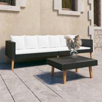 2-delige Loungeset met kussens poly rattan zwart - thumbnail
