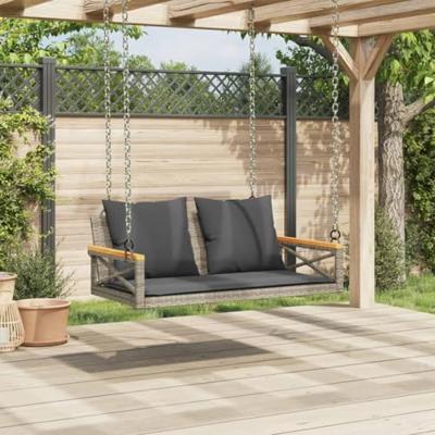Schommelbank met kussens 109x62x40 cm poly rattan grijs - thumbnail