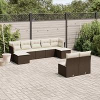 9-delige Loungeset met kussens poly rattan bruin - thumbnail