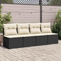 2-delige Loungeset met kussens poly rattan acacia zwart - thumbnail