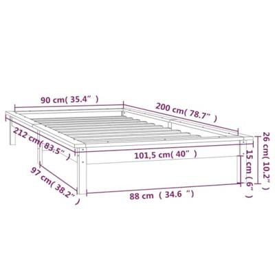Bedframe LED massief hout 90x200 cm