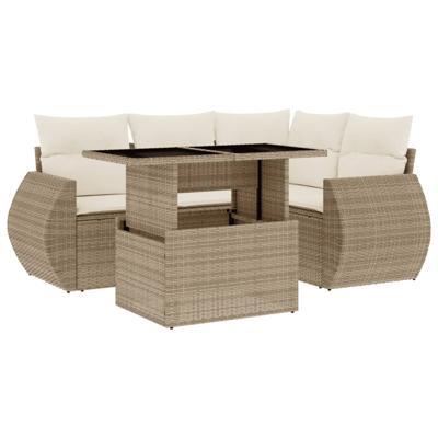 5-delige Loungeset met kussens poly rattan beige