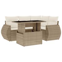 5-delige Loungeset met kussens poly rattan beige - thumbnail