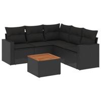 6-delige Loungeset met kussens poly rattan zwart - thumbnail