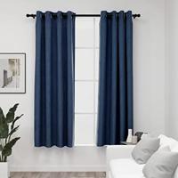 VidaXL Gordijnen linnen-look verduisterend ogen 2 st 140x175 cm blauw - thumbnail