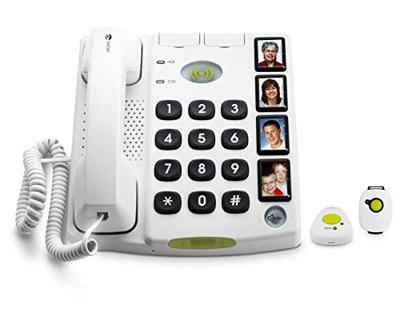 Doro Secure 347 snoergebonden grote toetstelefoon met 4 directe keuzetoetsen incl. 2 mobiele noodwaarschuwingsarmgevers, wit