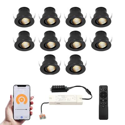 Set van 10 Medina Smart LED Mini Inbouwspots - Veranda spots - 12V 3W 150lm - Dimbaar - Kantelbaar - Wifi & Bluetooth - 2700K - IP44 - Zwart
