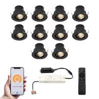 Set van 10 Medina Smart LED Mini Inbouwspots - Veranda spots - 12V 3W 150lm - Dimbaar - Kantelbaar - Wifi & Bluetooth - 2700K - IP44 - Zwart - thumbnail