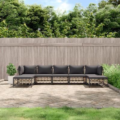 7-delige Loungeset met kussens poly rattan antracietkleurig