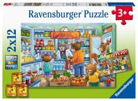 Ravensburger puzzel 2x12 stukjes Market and Supermarket Scene - thumbnail